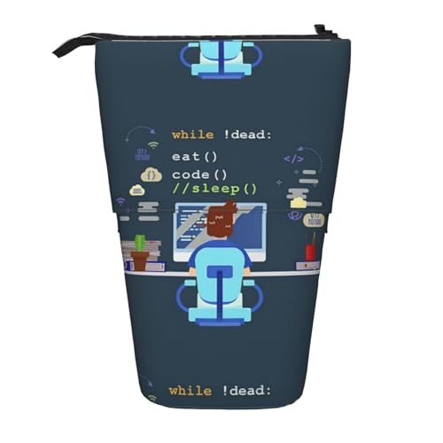 JIPOFD Stehendes Federmäppchen für Programmierer und Computer, niedliches Stehstiftetui, tragbarer Stifthalter, für Bürobedarf, Schwarz, One Size, Modisch von JIPOFD