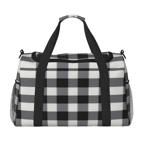 Schwarz-weiße karierte Reisetasche, Wochenendtasche für Damen und Herren, für Outdoor-Abenteuer, ideal für Camping und Wandern, Schwarz, One Size Schwarz-weiße karierte Reisetasche, Wochenendtasche für Damen und Herren, für Outdoor-Abenteuer, ideal für Camping und Wandern, Schwarz, One Size von JIPOFD