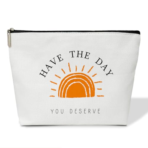 M748 Kosmetiktasche "Have the Day You Deserve", Sonnenschein, Geschenke für Frauen, Segeltuch, Make-up-Tasche mit Reißverschluss, Sonnenbeutel, Reise-Kulturbeutel mit Futter, motivierende Geschenke M748 Kosmetiktasche "Have the Day You Deserve", Sonnenschein, Geschenke für Frauen, Segeltuch, Make-up-Tasche mit Reißverschluss, Sonnenbeutel, Reise-Kulturbeutel mit Futter, motivierende Geschenke von JIRIM-BEUTY