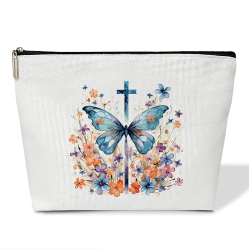 Religiöse Kosmetiktasche mit Blumenmotiv und Schmetterling, Bibeltaschen für Damen, Segeltuch, Make-up-Tasche mit Reißverschluss, für Bibelvers, Reise-Kulturbeutel mit Futter, Glaubensbasis, Geschenke Religiöse Kosmetiktasche mit Blumenmotiv und Schmetterling, Bibeltaschen für Damen, Segeltuch, Make-up-Tasche mit Reißverschluss, für Bibelvers, Reise-Kulturbeutel mit Futter, Glaubensbasis, Geschenke von JIRIM-BEUTY