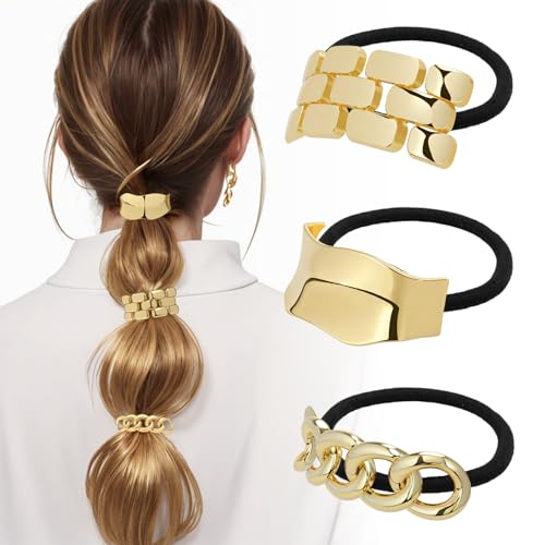 JIRIS Metall-Haargummis für Damen, goldfarbene Haarmanschetten, geometrische goldfarbene Haargummis, Haar-Accessoires, dehnbar und nicht beschädigt, Pferdeschwanz-Halter, JIRIS Metall-Haargummis für Damen, goldfarbene Haarmanschetten, geometrische goldfarbene Haargummis, Haar-Accessoires, dehnbar und nicht beschädigt, Pferdeschwanz-Halter, von JIRIS