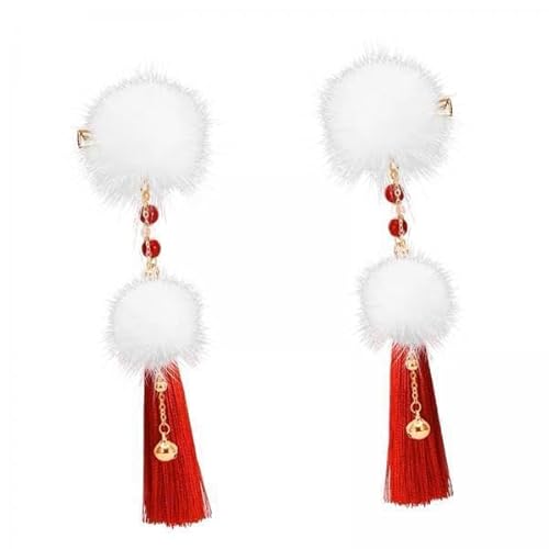JISADER 4x 2 Stücke Quaste Pompom Haarspange Kopfschmuck Frauen Haarnadel Neujahr Haarspangen für Karneval von JISADER