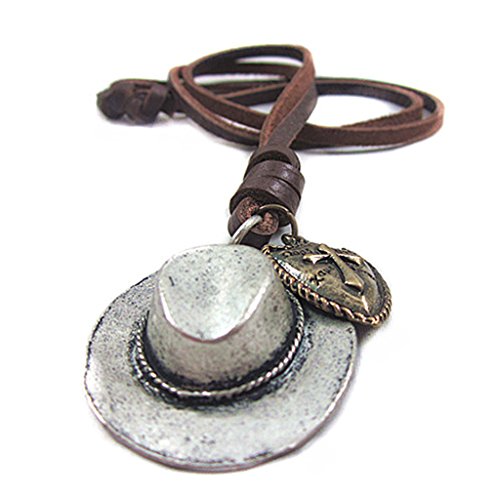 JISADER Herren Vintage Cowboyhut Kreuz Herz Charm Anhänger Lederband Halskette Punk von JISADER