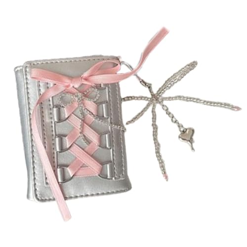 JISADER Kleine Geldbörse für Damen, mehrere Kartenfächer, zusammenklappbare dreifach gefaltete Geldbörse für den Weg zur Arbeit, mit Schleifenanhänger von JISADER