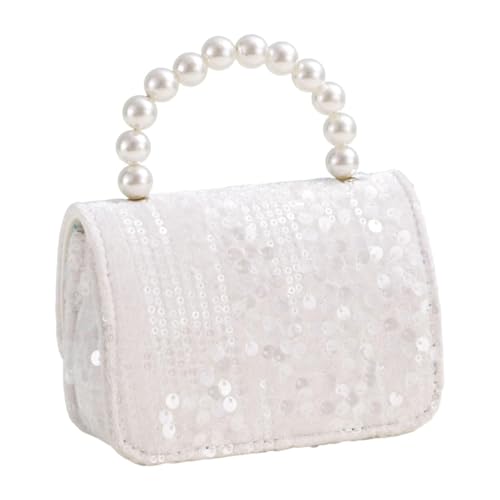 JISADER Kleine Mädchen Handtasche mit Perlen Griff Lagerung Stilvolle Handheld Geldbörse für Shopping, Milchig Weiß von JISADER
