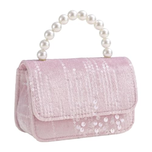 JISADER Kleine Mädchen Handtasche mit Perlen Griff Lagerung Stilvolle Handheld Geldbörse für Shopping, Rosa von JISADER