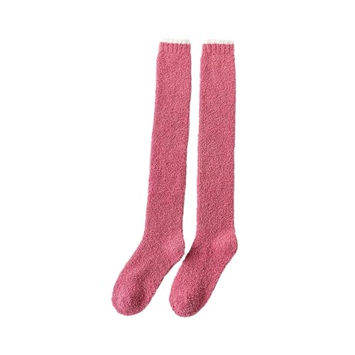 JISADER Lange Kniestrümpfe Damen Winter, Kuschelsocken Damen Plüsch Overknee Socken, Flauschige Oberschenkel Lange Socken, Oberschenkel Strümpfe Flauschig für Winter Mädchen Frauen, Rosa von JISADER