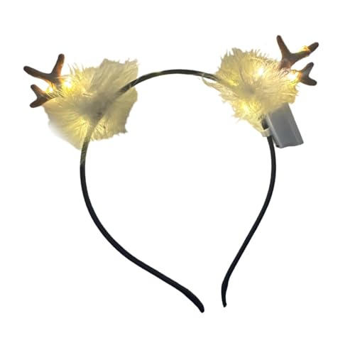 JISADER Leuchtendes Geweih mit Federstirnband, Kopfbedeckung, Haarreif für Requisitenrollenspiele, Warmes Licht von JISADER