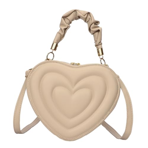 JISADER Liebe Herz Form Umhängetasche Handtasche Schöne PU Verstellbarer Schultergurt Geldbörse Geschenk, Khaki von JISADER