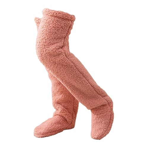 JISADER Plüsch Warme Lange Socken, Kuschelsocken Damen Plüsch Overknee Socken, Teddy Legs Socks Fleece Overknee Strümpfe, Oberschenkel Strümpfe Flauschig für Schlafen Zuhause, Korallenrosa, 90CM von JISADER