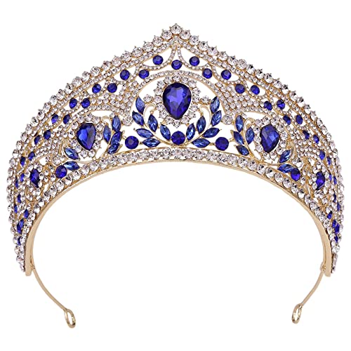 JISADER Prinzessin Tiara Hochzeit Frauen Braut Stirnband Haarschmuck Brautkrone Kopfschmuck für Verlobungsfeiern Fotografie Requisiten Abschlussball Urlaub, Blau von JISADER