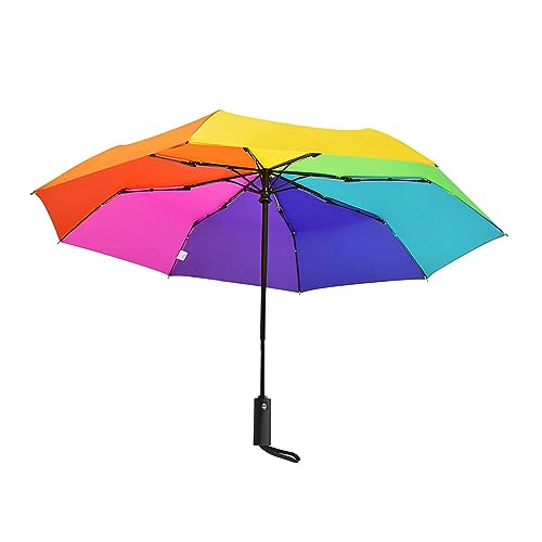 JISADER Regenbogen Klappschirm, 8 Rippen, Automatischer Regenschirm für Strand, Camping, Outdoor von JISADER