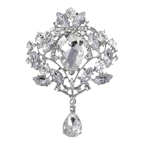 JISADER Strass-Broschen für Damen, elegante Broschen für Hochzeiten, Brautschmuck, Kristallbroschen, dekorative Anstecknadel für Kleider, Röcke, Schals, SILBER von JISADER