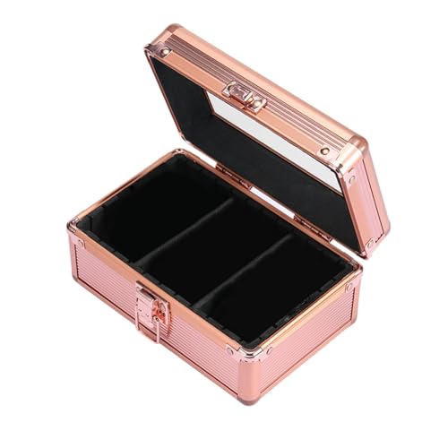JISADER Uhrenaufbewahrungsbox Uhrengehäuse Oben transparentes Anzeigefenster Aluminiumlegierung Metall Reisetragetasche Organizer Box, 3 Steckplätze von JISADER