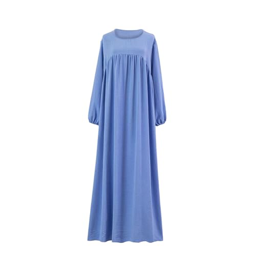 Kleider für Frauen UK Langarm Solid Rundhalsausschnitt Pullover Elegant Großer Saum Langer Rock Übergröße Frühling und Herbst Knie Robe Rock Kleid Casual Basic Flowy Maxi Kleid Sale, blau, Medium von JISDFKFL