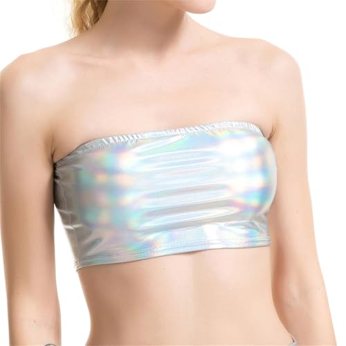 BH Bandeau Ohne Träger Push Up Bra Lack Leder BHS Glänzend Bras Elastizität Weicher Damen-BHS Rutschfestes Bequemer Wohlfühl-BH Atmungsaktiv Leicht Bügelloser Soft-BH Clear L von JISUXIAB