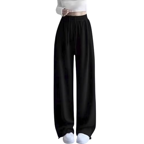 Baggy Sweatpants Mädchen Kordelzug Sweathose Mit Bund Am Knöchel Jogginghose Einfarbig Freizeithose Loose Stoffhose Luftig Sommerhose Bequeme Hosen Leicht Pants Weich Mädchenhosen Black 170 von JISUXIAB