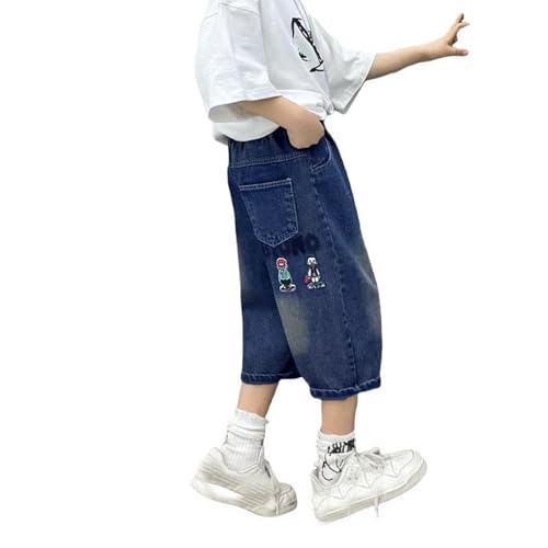 JISUXIAB 3/4 Hose Kinder Jungen Jeans Slim Fit Jeanshose Stretch Jeanshosen Luftig Sommerhose Weich Kinderhose Bequeme Freizeithose Passform Pants Leicht Fashionable Jungenhose Blue 120 von JISUXIAB