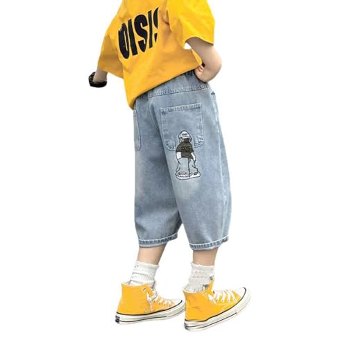 JISUXIAB 3/4 Hose Kinder Jungen Jeans Slim Fit Jeanshose Stretch Jeanshosen Luftig Sommerhose Weich Kinderhose Bequeme Freizeithose Passform Pants Leicht Fashionable Jungenhose Blue 140 von JISUXIAB
