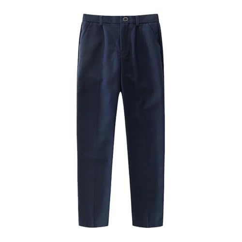 JISUXIAB Anzughose Jungen Slim Gerades Bein Hose Stretch Hose Premium Comfort Classic Fit Pants Baggy Sommerhose Luftig Freizeithose Bequeme Stoffhose Weich Casual Palazzohose Navy 170 von JISUXIAB