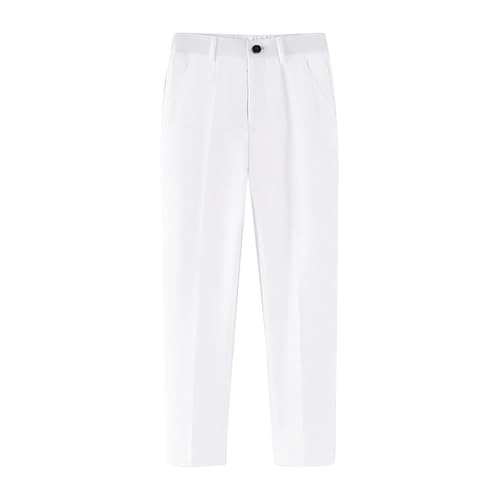 JISUXIAB Anzughose Jungen Slim Stretch Hose Gerades Bein Hose Premium Comfort Classic Fit Pants Baggy Sommerhose Luftig Freizeithose Bequeme Stoffhose Weich Casual Palazzohose White 150 von JISUXIAB