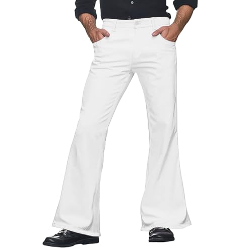 JISUXIAB Anzughose Mit Schlag Herren Slim Fit Anzug Hose Premium Comfort Classic Fit Suit Pants Klassische Passform Hosen Bequeme Freizeithose Luftig Leicht Sommerhose Weicher Stoffhose White XL von JISUXIAB