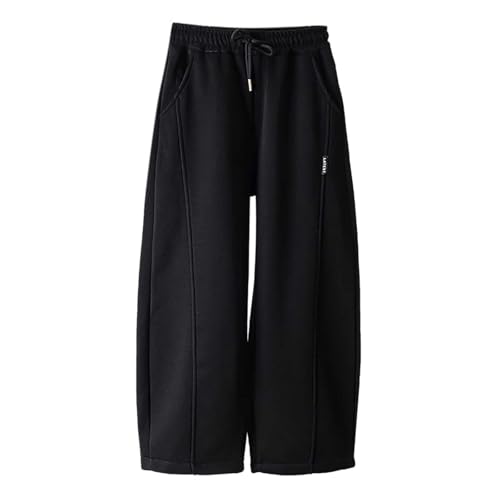JISUXIAB Baggy Sweatpants Jungen Mit Gummizug Sweathose Weites Bein Jogginghose Einfarbig Freizeithose Luftig Sommerhose Bequeme Stoffhose Weich Pants Leicht Hosen Casual Jungenhose Black 130 von JISUXIAB