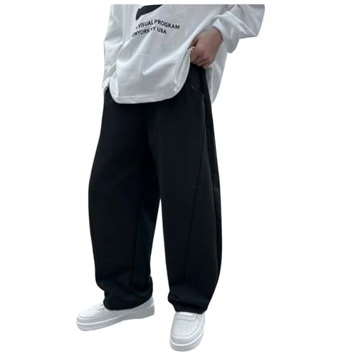 JISUXIAB Baggy Sweatpants Jungen Mit Gummizug Sweathose Weites Bein Jogginghose Einfarbig Freizeithose Luftig Sommerhose Bequeme Stoffhose Weich Pants Leicht Hosen Casual Jungenhose Black 140 von JISUXIAB