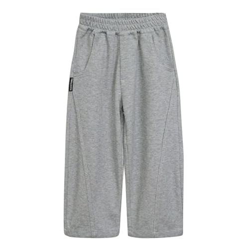 JISUXIAB Baggy Sweatpants Jungen Mit Gummizug Sweathose Weites Bein Jogginghose Einfarbig Freizeithose Luftig Sommerhose Bequeme Stoffhose Weich Pants Leicht Hosen Casual Jungenhose Grey 160 von JISUXIAB