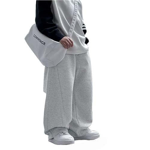 JISUXIAB Baggy Sweatpants Jungen Mit Gummizug Sweathose Weites Bein Jogginghose Einfarbig Freizeithose Luftig Sommerhose Bequeme Stoffhose Weich Pants Leicht Hosen Casual Jungenhose Grey 160 von JISUXIAB