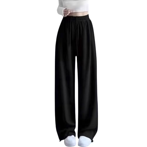 JISUXIAB Baggy Sweatpants Mädchen Gerades Bein Sweathose Mit Kordelzug Jogginghose Bequeme Freizeithose Luftig Mädchenhose Weich Stoffhose Einfarbig Pants Casual Leicht Hosen Black 150 von JISUXIAB