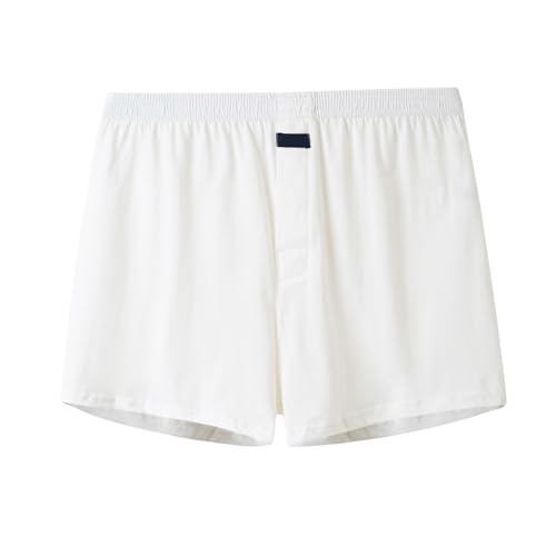 JISUXIAB Boxershorts Herren Baumwolle Locker Boxershort Einfarbige Boxer Shorts Eingriff Unterhose Weich Weit Unterwäsche Leicht Bequeme Unterhosen Atmungsaktive Underwear White M von JISUXIAB