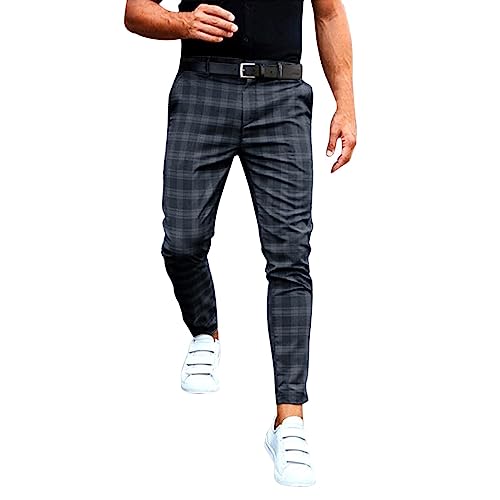 JISUXIAB Chino Hose Herren Slim Fit 7/8 Freizeithose Kariert Sommerhose Luftig Stoffhose Stretch Palazzohose Casual Bequeme Hosen Leicht Pants Weich Fashionable Herrenhosen Black L von JISUXIAB