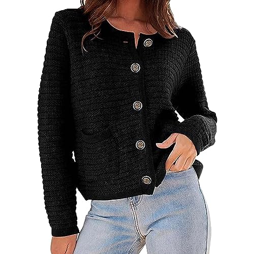 JISUXIAB Crop-Strickjacken f?r Damen, offene Vorderseite, Knopfleiste, lang?rmelig, Taschen, l?ssig, grobstrick, Pullover, Damen, M?dchen, Herbst, Winter, leicht, Oberteile, Outwear, A01-schwarz, M von JISUXIAB