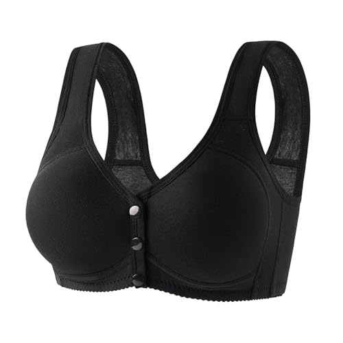 JISUXIAB Damen BH Ohne Bügel Push Up BHS MTI Vorderverschluss Bra Knopf Vorne Bras Komfort Damen-BH Starker Halt Weicher Wohlfühl-BH Atmungsaktiv Leicht Soft-BHS Bügelloser Black 48 von JISUXIAB