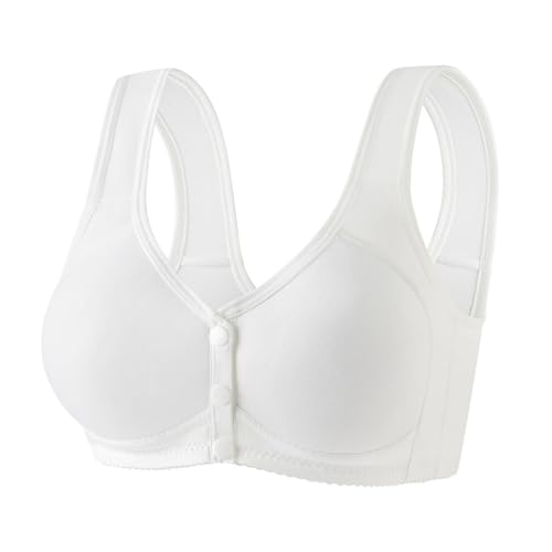 JISUXIAB Damen BH Ohne Bügel Push Up BHS MTI Vorderverschluss Bra Knopf Vorne Bras Komfort Damen-BH Starker Halt Weicher Wohlfühl-BH Atmungsaktiv Leicht Soft-BHS Bügelloser White 46 von JISUXIAB