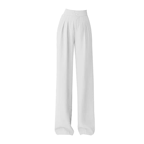 JISUXIAB Damen Hose Weites Bein Extra Lang Freizeithose High Waist Sommerhose Slim Fit Palazzohose Einfarbig Luftig Stoffhose Weich Pants Leicht Hosen Bequeme Casual Damenhose White M von JISUXIAB