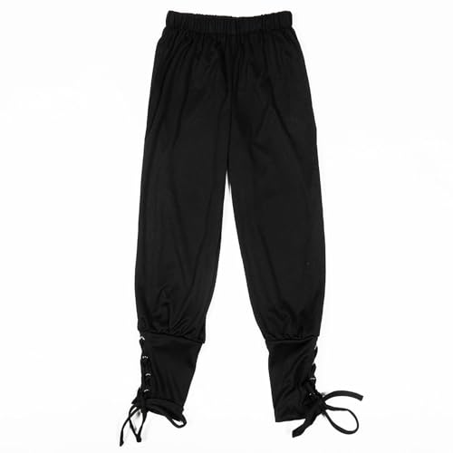 JISUXIAB Kinder Jungen Hose Mittelalter Piratenhose Vintage Renaissance Halloween Karneval Kostüm Knöchel Gebänderte Hosen Sport Freizeithose Klassische Lässige Pants Weich Palazzohose Black M von JISUXIAB