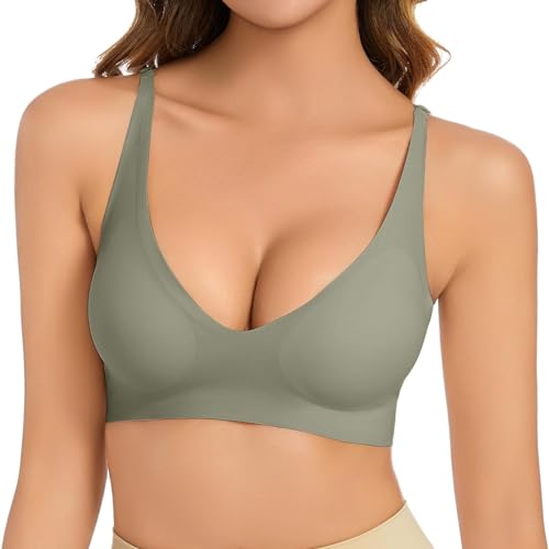 JISUXIAB Push Up BH Ohne Buegel Damen Seamless BHS Niedrigem Rücken Bra Haltungskorrektur Bras Elastizität Damen-BH Atmungsaktiv Komfort Wohlfühl-BH Leicht Soft-BHS Bügelloser Green L von JISUXIAB