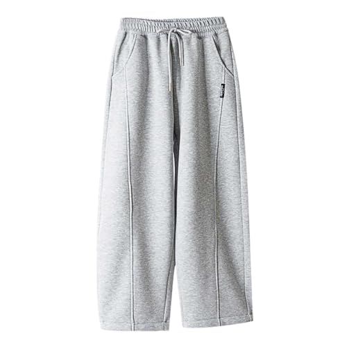 JISUXIAB Sweathose Baggy Jungen Weites Bein Sweatpants Mit Gummizug Jogginghose Einfarbig Freizeithose Bequeme Stoffhose Leicht Palazzohose Weicher Hosen Luftig Casual Pants Grey 170 von JISUXIAB