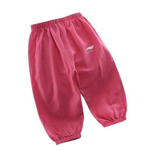 Kinderhosen Jungen Sommer Baumwolle Leinen Stoffhose Einfarbig Hose Gummizug Hosen Bequeme Jungenhose Weich Sommerhose Luftig Freizeithose Loose Casual Palazzohose Hot Pink 110 von JISUXIAB