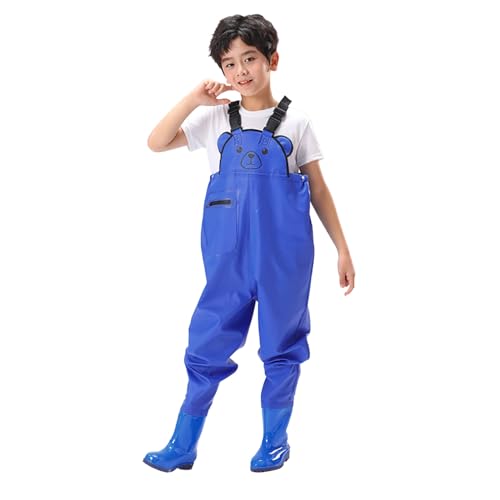 Regenhose Kinder Wasserdicht Kinder-Wathose Für Jungen Und Mädchen Mit Reißverschlusstasche Verstellbare Träger Wathose Regenstiefel Atmungsaktiv Leicht Matschhose Blue 32 von JISUXIAB