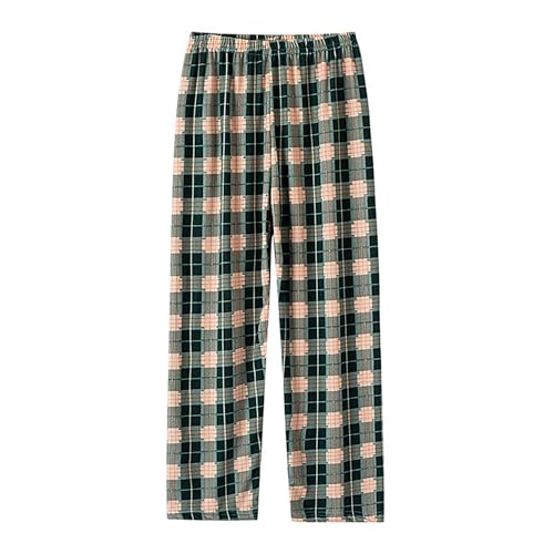 Schlafhose Mädchen Lang Mit Gummizug Pyjamahose Kariert Schlafanzughosen Loose Sommerhose Luftig Freizeithose Soft Stoffhose Bequeme Hosen Casual Pants Weich Mädchenhose Yellow 140 von JISUXIAB
