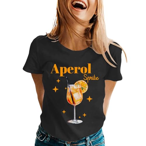 Tshirt Aperol Spritz Damen Hallöchen Aperölchen Tshirts Kurzarm Rundhalsausschnitt T-Shirt Fasching Karneval Shirt Baggy Freizeitshirt Stretch Bequem Sommershirt von JISUXIAB