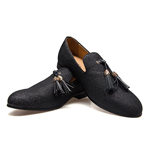 JITAI Männer Vintage Velvet BV Stickerei Edle Mokassins Schuhe Müßiggänger Müßiggänger Raucher Müßiggänger Quaste Müßiggänger,Schwarz 01,44 EU (11 UK) von JITAI