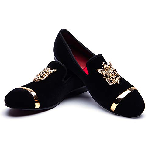 JITAI Herren Retro Samtstickerei edle Mokassinschuhe Freizeitschuhe Müßiggänger Raucher Müßiggänger, Schwarz 04, 43 EU (10 UK) von JITAI