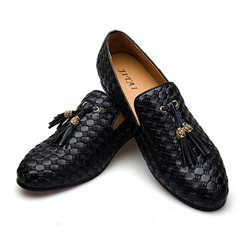 JITAI Männer Vintage Velvet BV Stickerei Edle Mokassins Schuhe Müßiggänger Müßiggänger Raucher Müßiggänger Quaste Müßiggänger,Schwarz 03,42 EU (9 UK) von JITAI