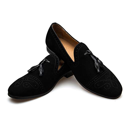 JITAI Männer Vintage Velvet BV Stickerei Edle Mokassins Schuhe Müßiggänger Müßiggänger Raucher Müßiggänger Quaste Müßiggänger,Schwarz 12,42 EU (9 UK) von JITAI