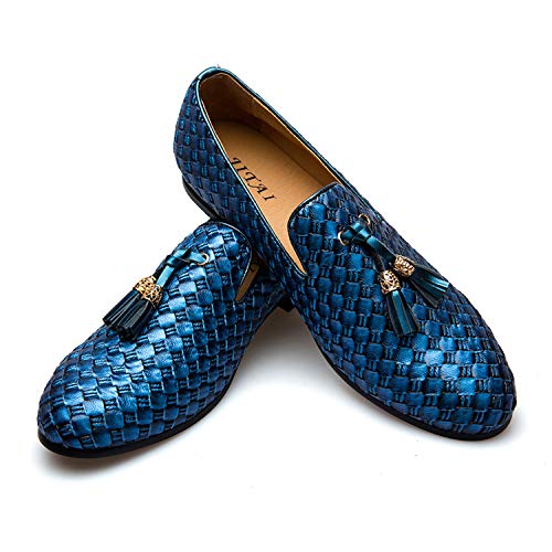 JITAI Männer Vintage Velvet BV Stickerei Edle Mokassins Schuhe Müßiggänger Müßiggänger Raucher Müßiggänger Quaste Müßiggänger,Blau 04,44 EU (11 UK) von JITAI