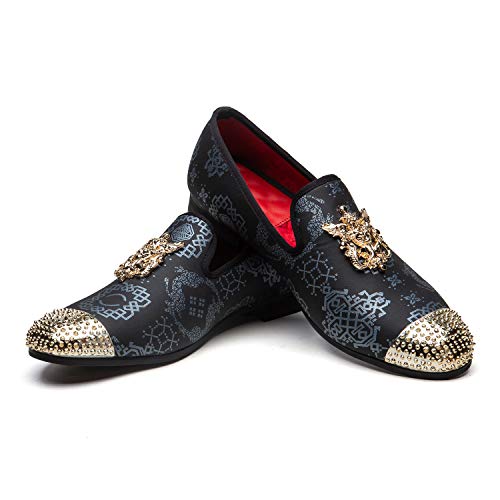 JITAI Men Echtleder Bedruckt Blue Mens Metallic Textured Slip-on Glitter Loafers Schuhe, Blau 06, 45 EU (12 UK) von JITAI